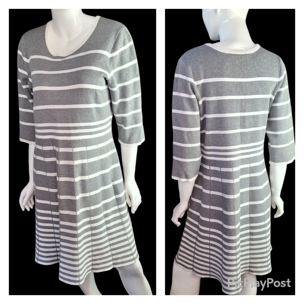 Lane Bryant Grey and White Striped Womens Sweater Dress Mid Sleeve Size 18/20